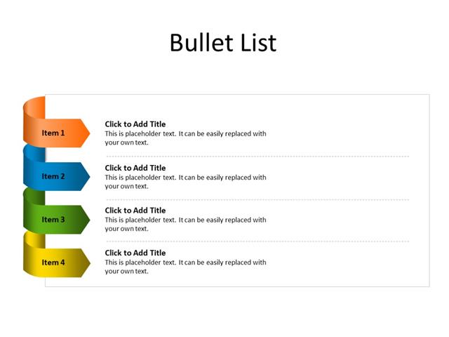 PPT SlideBullet List 4 items Multicolor