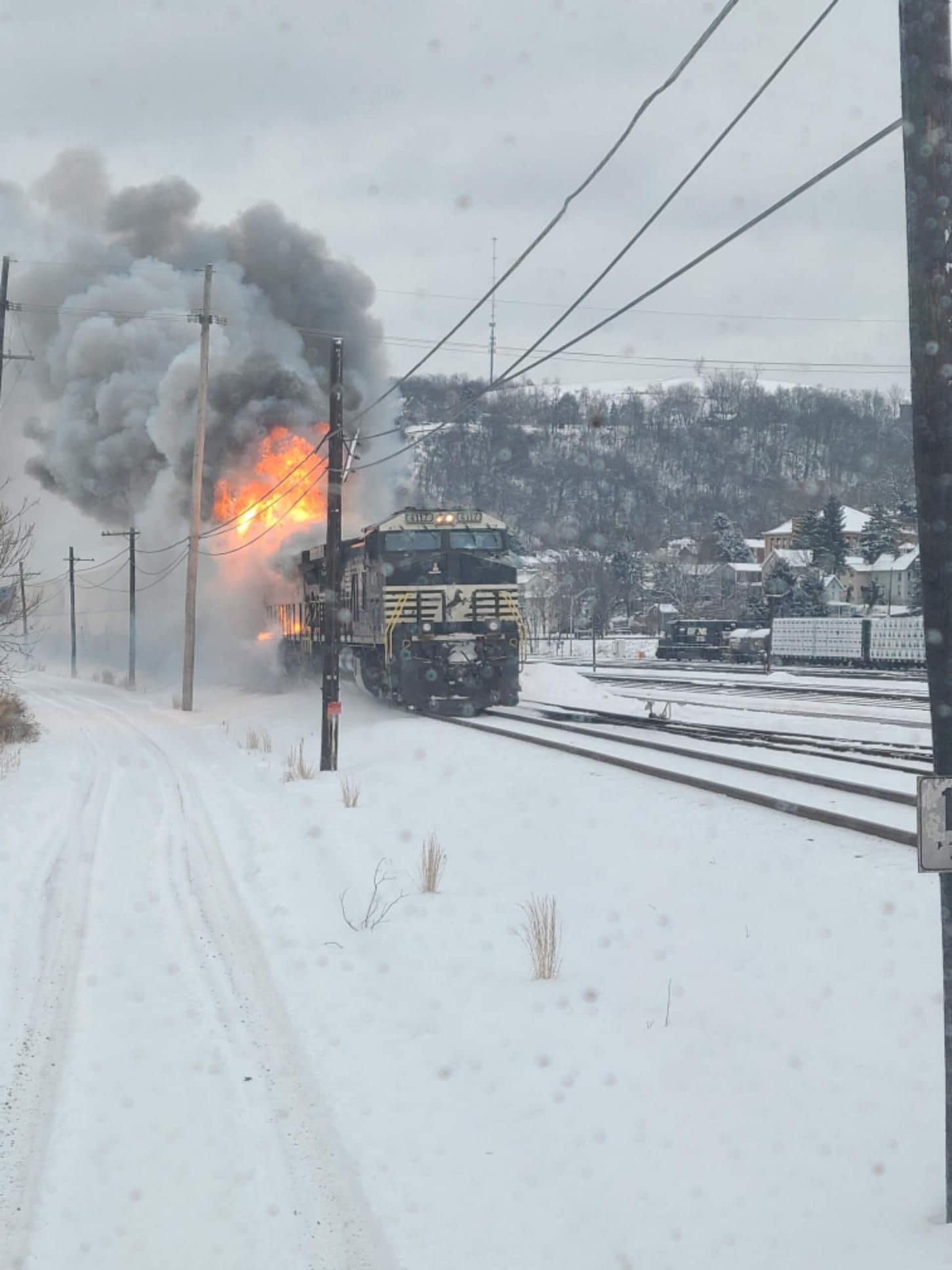 A Norfolk Southern Locomotive Catches Fire while Traveling on the