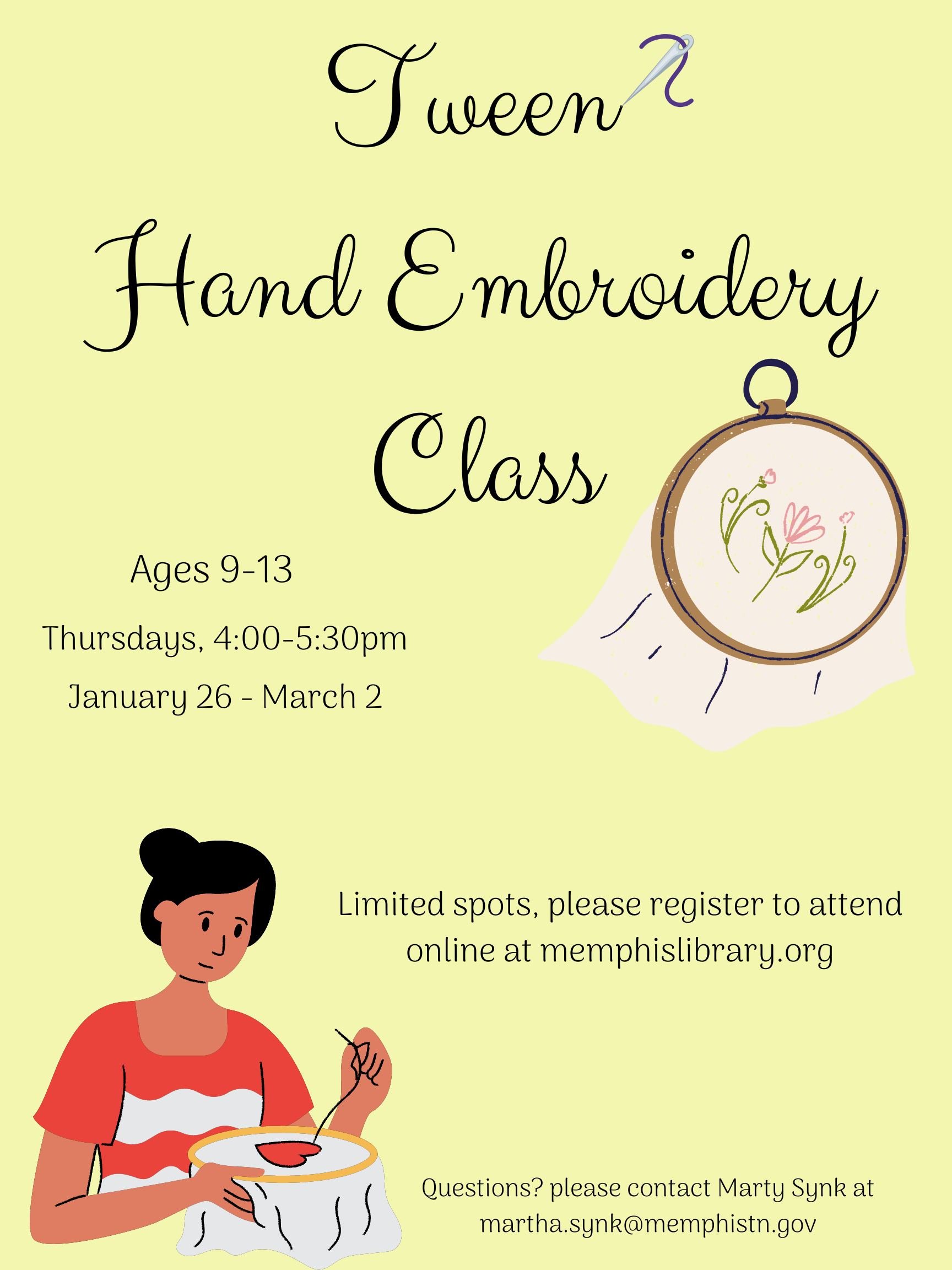 Tween Embroidery Class Events