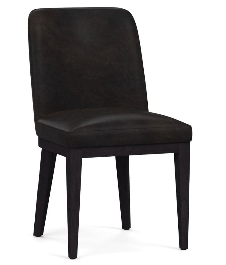 Layton Leather Dining Side Chair, Black Leg, Vintage Midnight Pottery