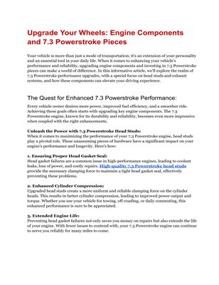 Automobile parts | Upgrade Your Wheels: Engine Componen… | MagCloud