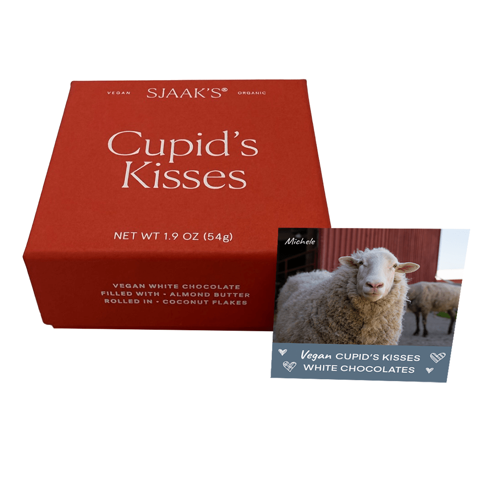 Vegan Cupid's Kisses White Chocolates 200723 Farm Sanctuary