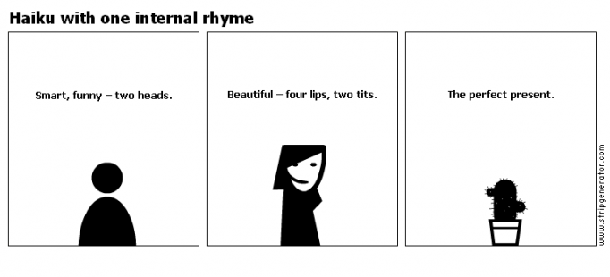 Haiku with one internal rhyme