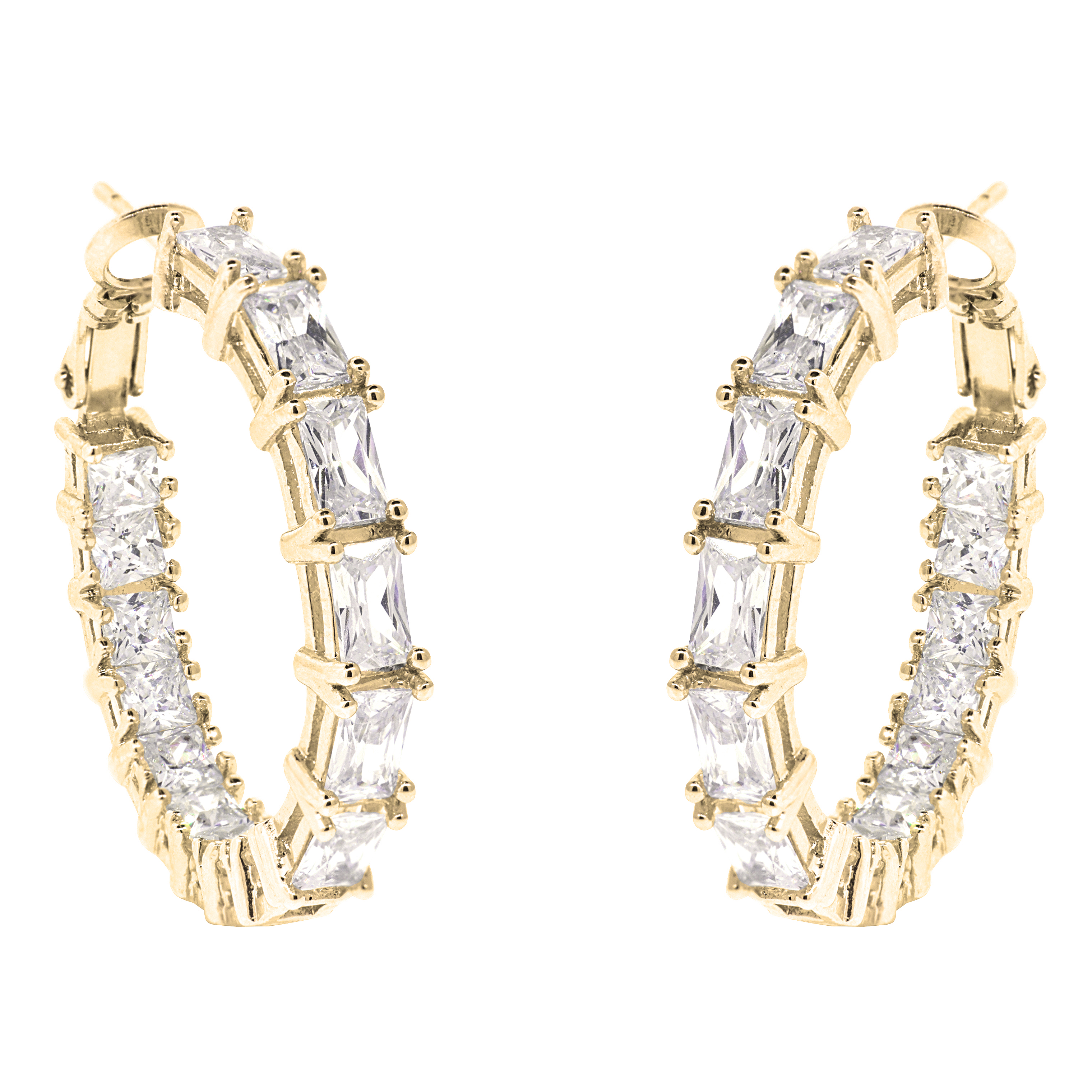 Emerald & PrincessCut Cubic Zirconia Hoop Earrings 3 Colors Tanga