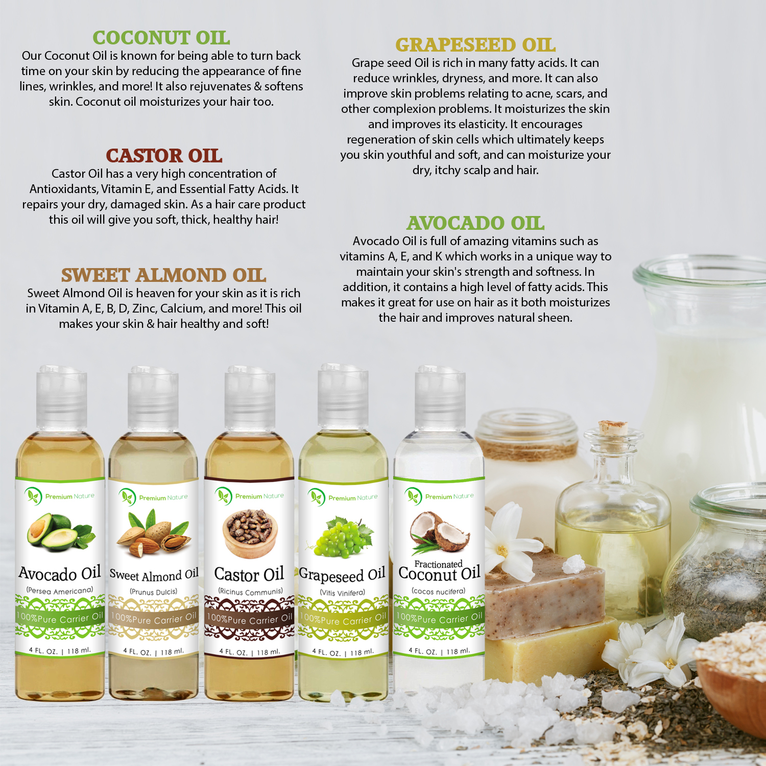 Premium Nature 5 Piece Essential Oil Carrier Set, 4 fl oz Each Tanga