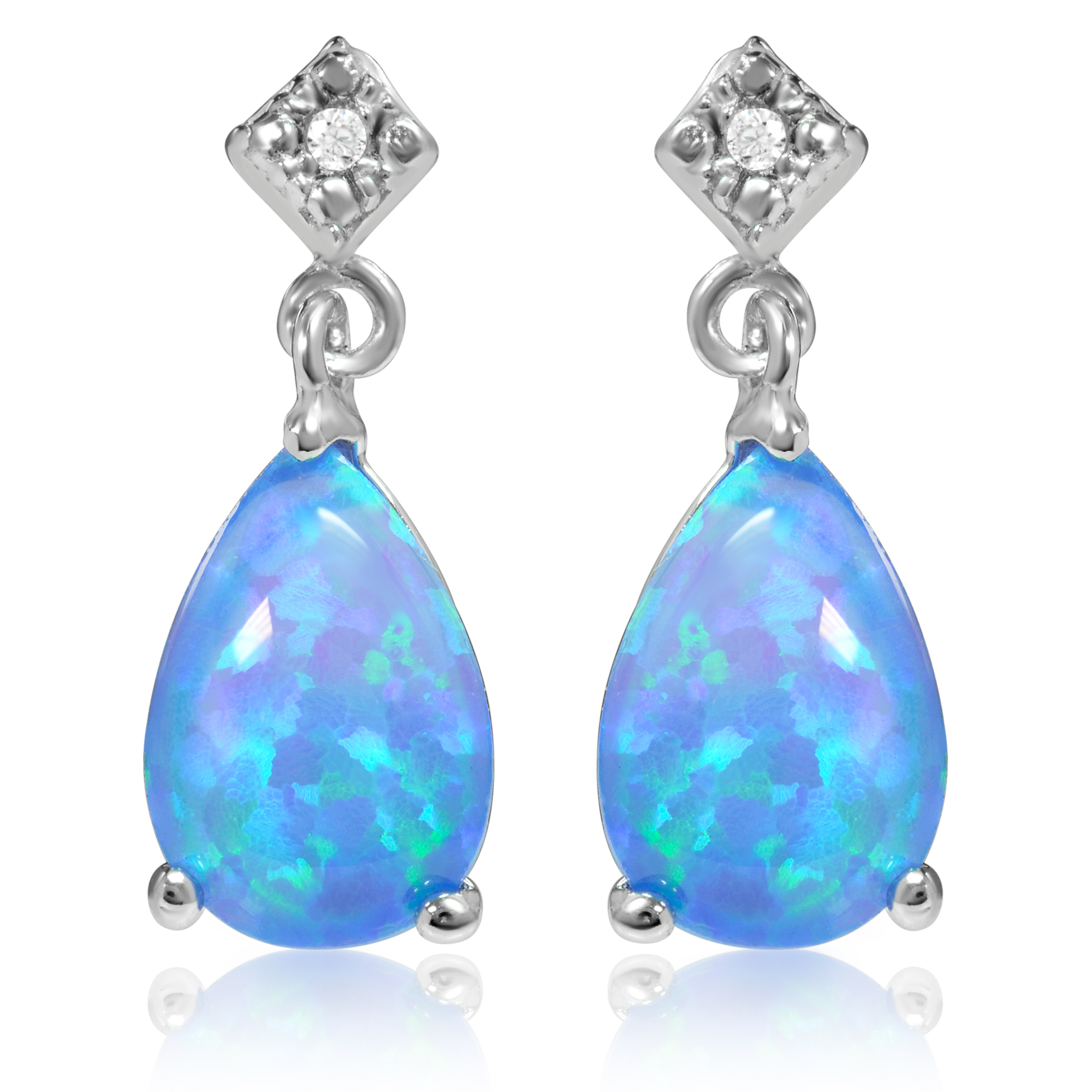 Sterling Silver Genuine Blue Opal Pearshape Drop Earrings BelleChic