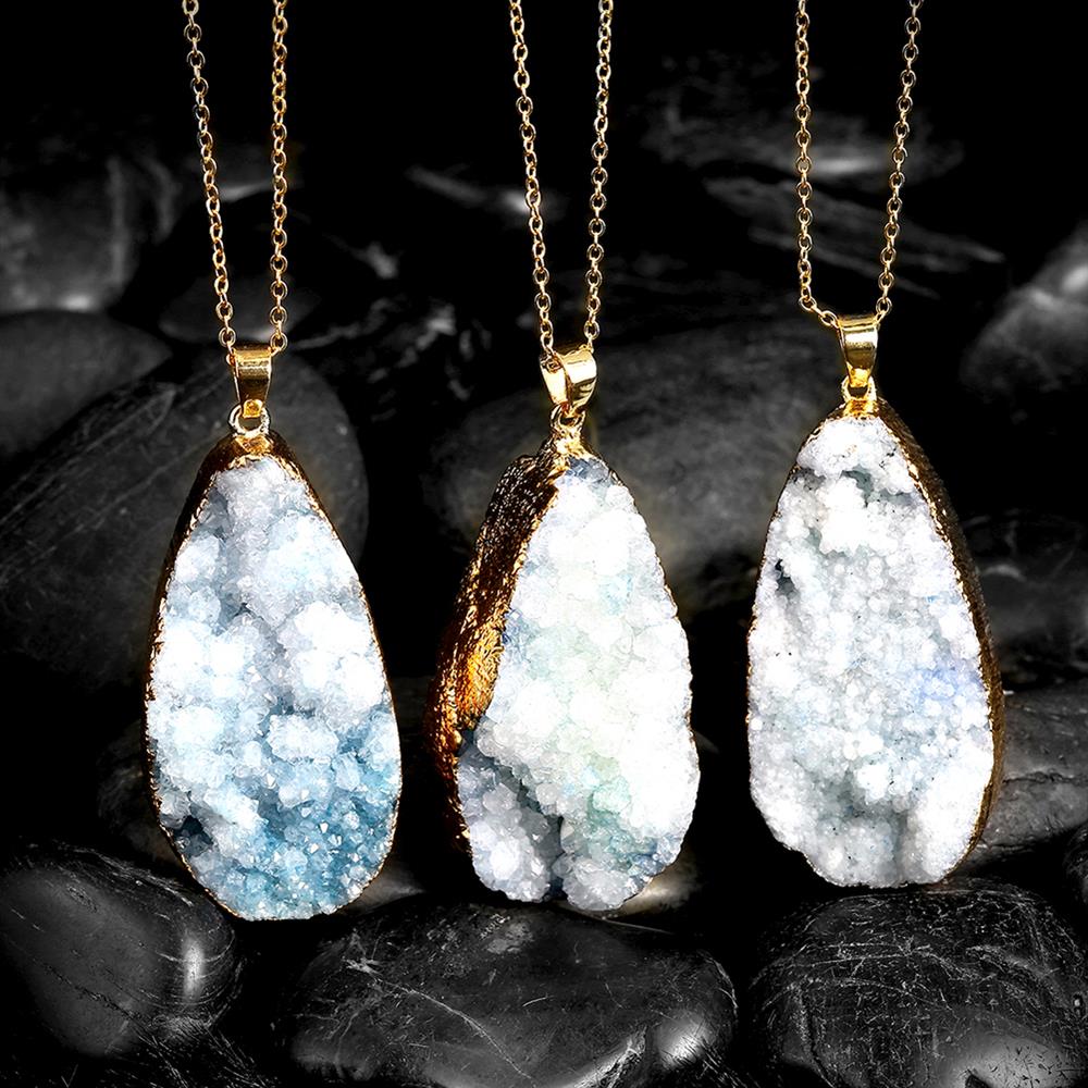 Light Blue Stone Oval Natural Crystal Necklace BelleChic