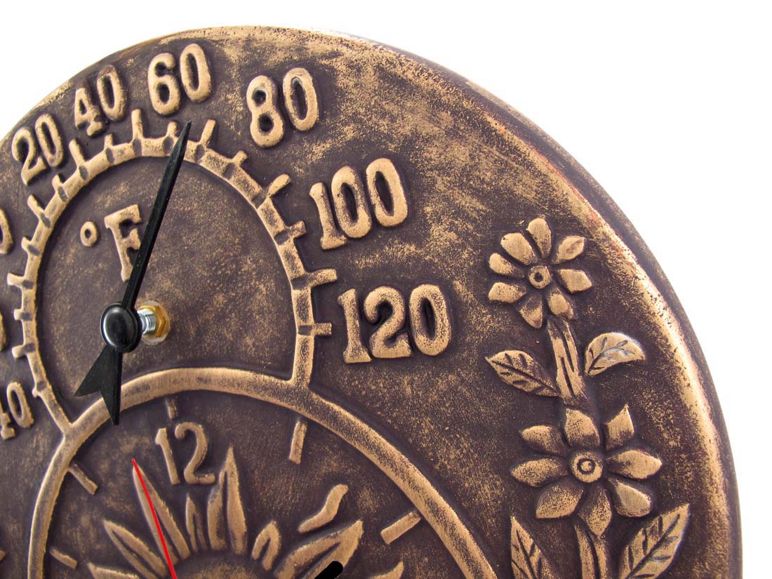 Bronze Terracotta Sun Face Clock / Thermometer Outdoor Thermometers Tanga