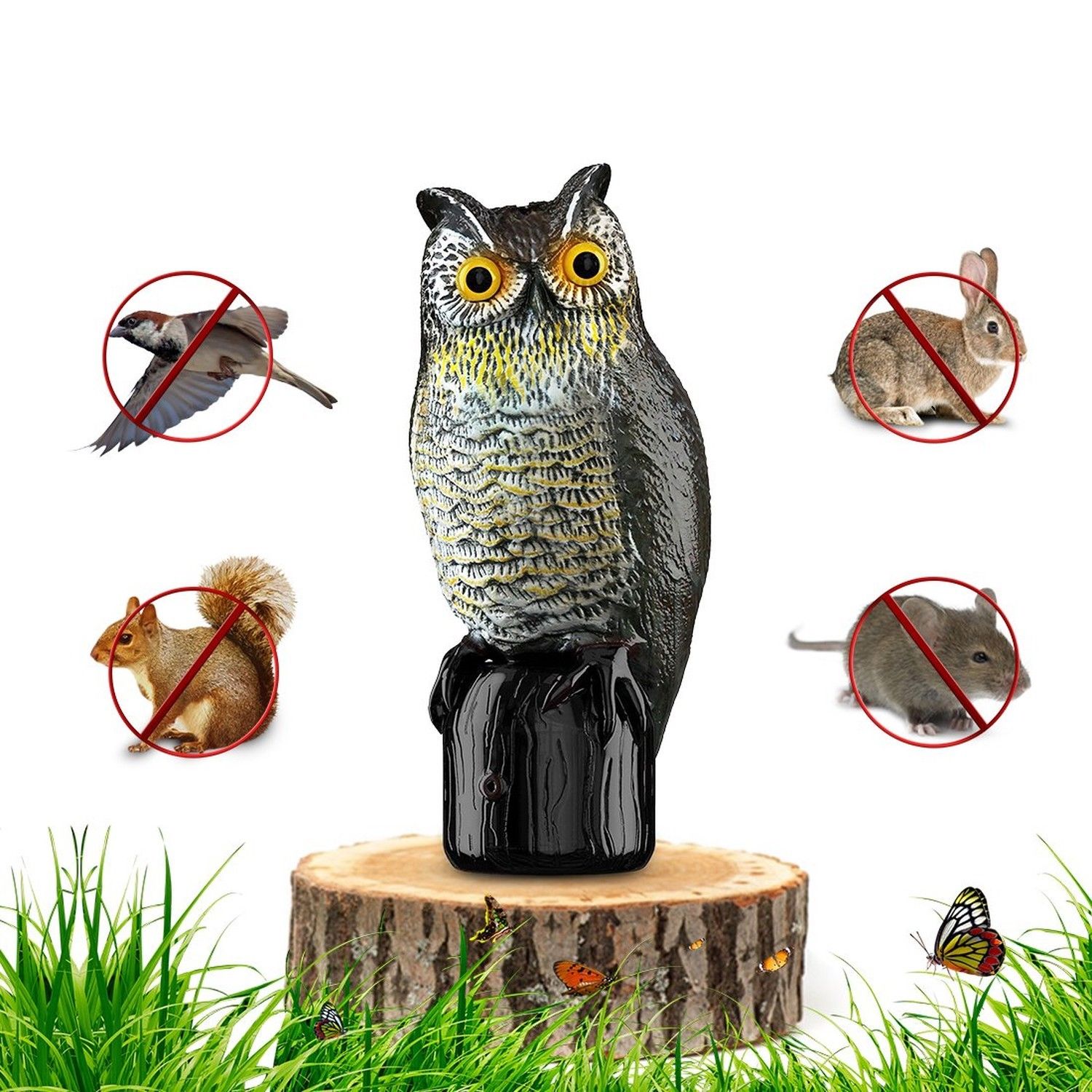 Motion Activated Premium Bird Repellent Fake Owl Decoy 16 in. Tall Tanga