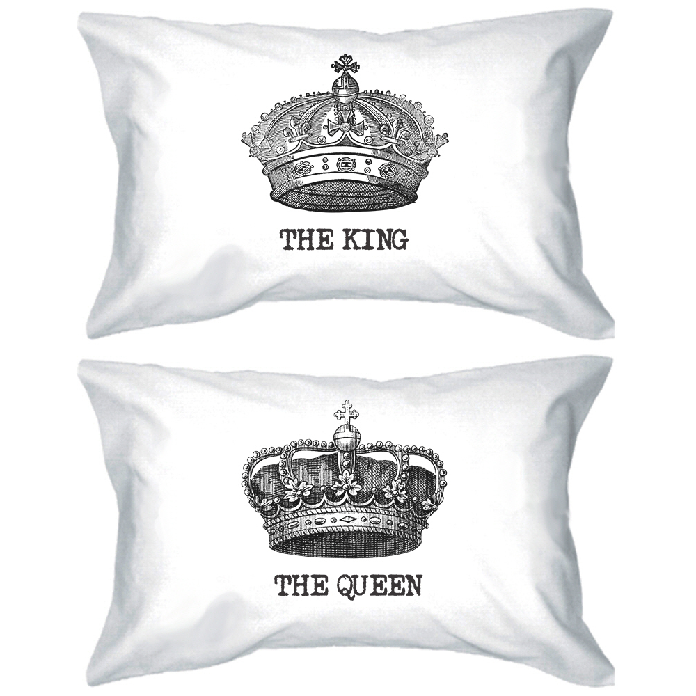 King and Queen Crown Pillow Covers Standard Size 21 x 30 Couple