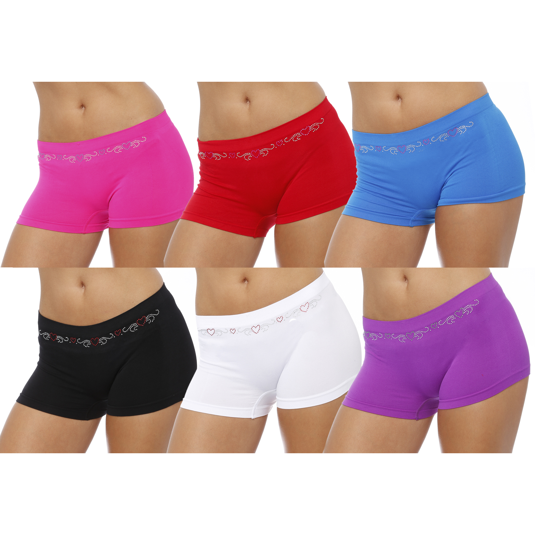 6 Pack Glibin Women Seamless Stretch Boy Shorts Panties Tanga
