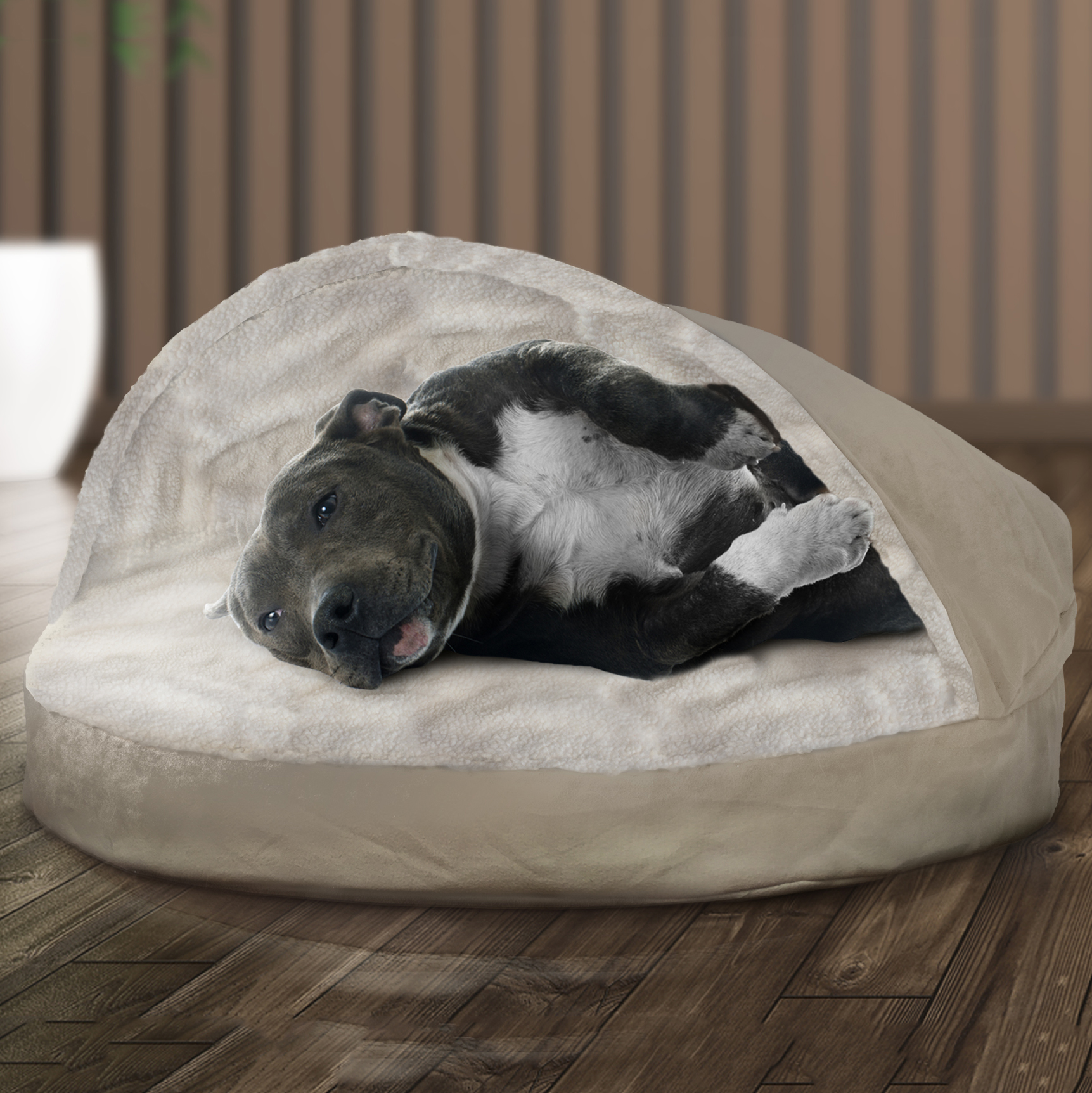 Round Faux Sheepskin Snuggery Pet Bed Tanga