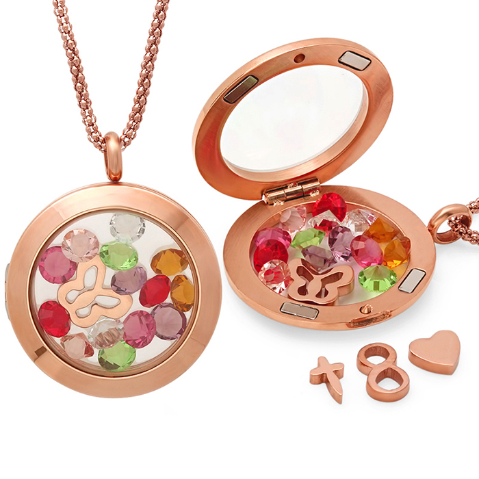 18k Rose Gold Plated Locket with Object Charms BelleChic