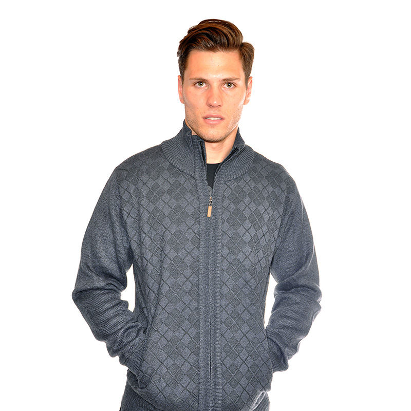 Men's Full Zip Fleece Lined Quilted Sweater (M2X) BelleChic