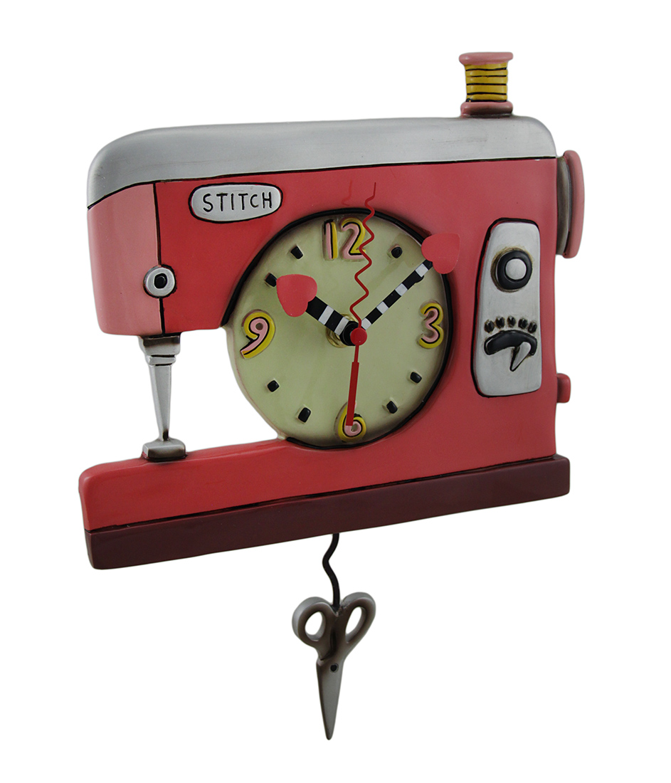 Colorful Double Stitch Red Sewing Machine Pendulum Wall Clocks Tanga