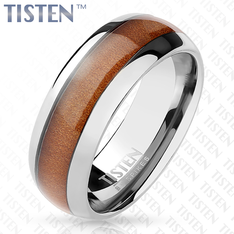 Wood Inlay Center Classic Dome Tungsten Titanium Alloy Tisten Ring Tanga