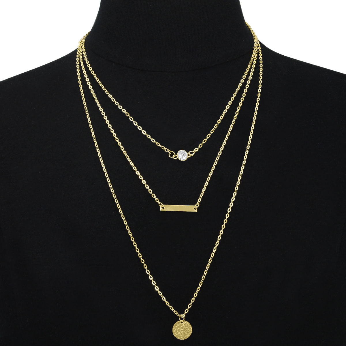 Gold Tone Triple Layer Pendant Necklace BelleChic