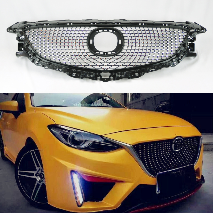 Mazda 6 20142016 VIP Diamond Mesh Black & Chrome Front Hood Bumper