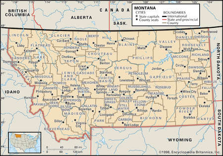 Stock Illustration - map of the state of Montana showing counties and