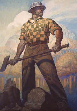 Stock Illustration - Man with axe cutting wood (311 x 450 Pixel)