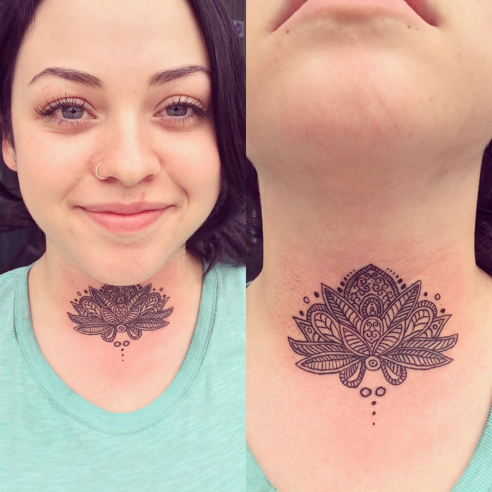 Linework Mandala Neck Tattoo