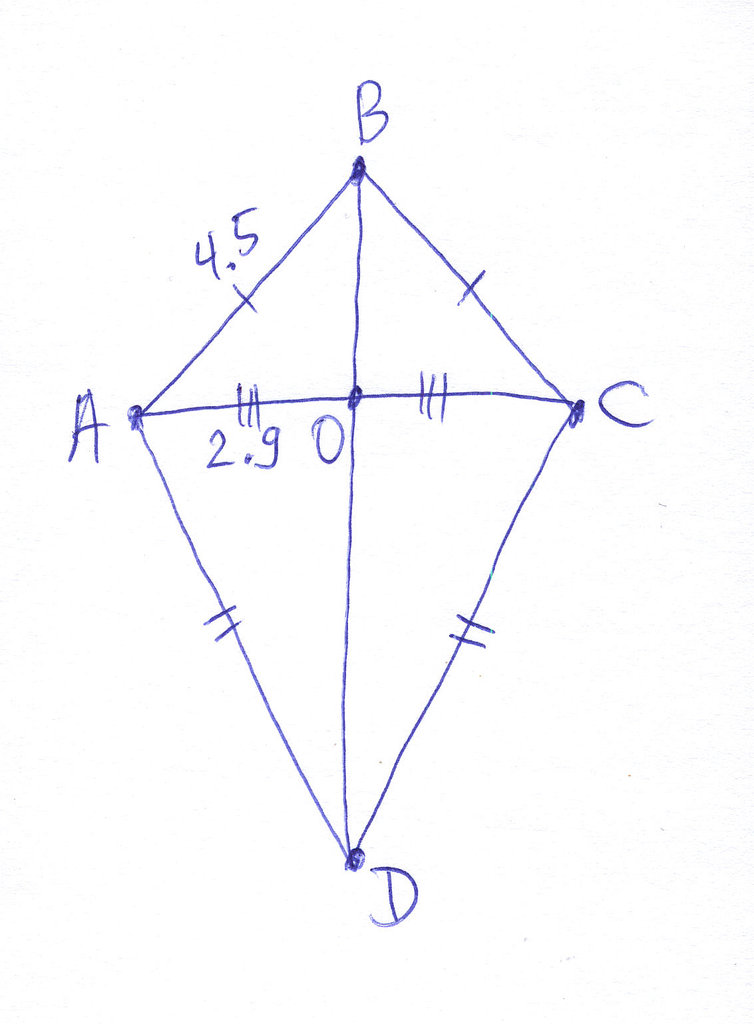 Can a kite be constructed if one of its side = 4.5 cm and diagonals length is 8.4 cm and 5.8 cm