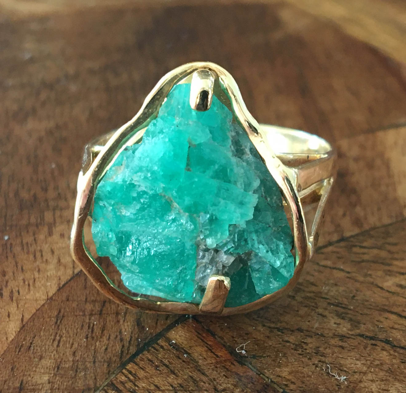 18k Yellow Gold Raw Emerald Ring Size 7.75 eBay
