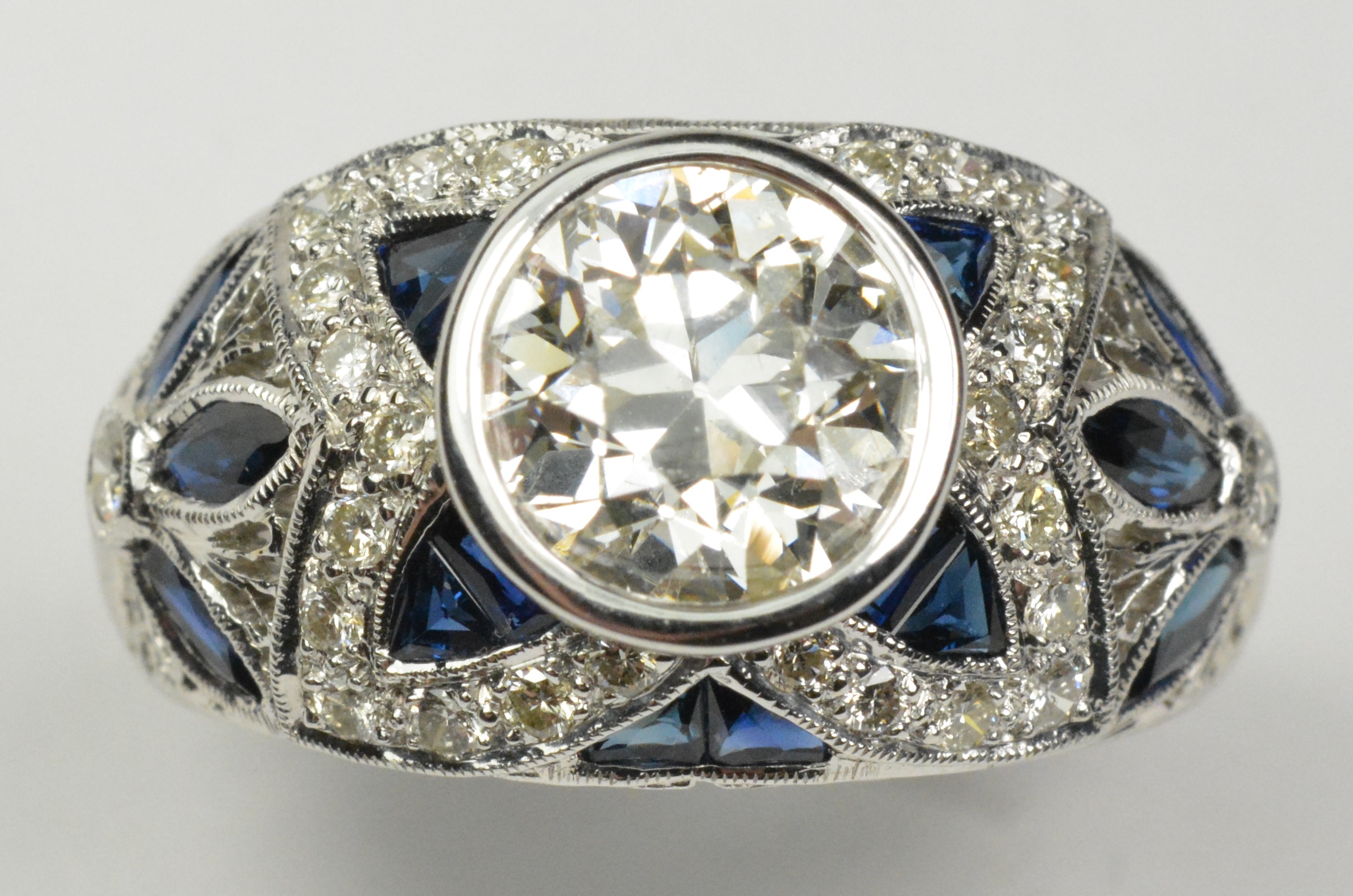 18k White Gold Art Deco Style Diamond Sapphire Ring 3.18cts JK Color SI3 Size 7 eBay