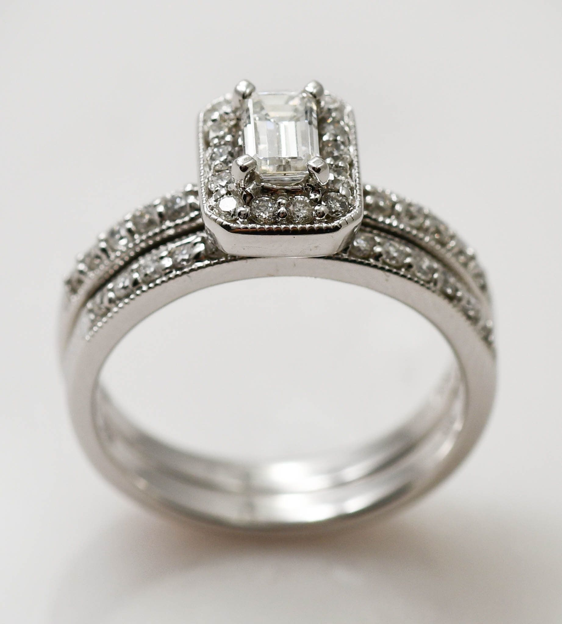 14k White Gold Emerald Cut Diamond Wedding Ring Set 0.97tdw Size 7.25