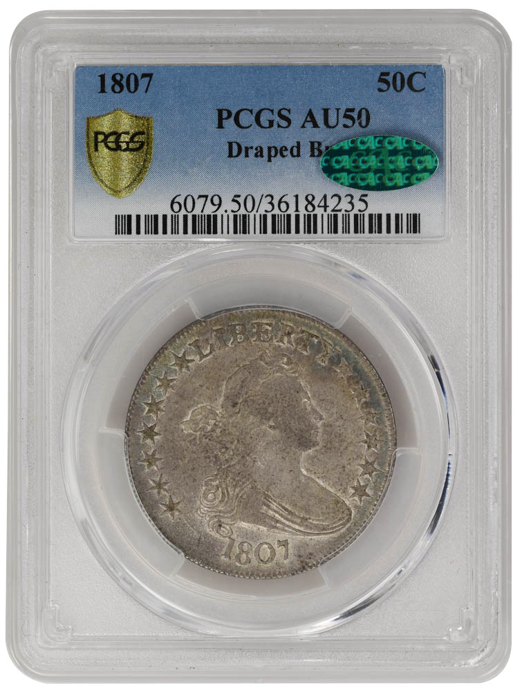 1807 50C Draped Bust Draped Bust Half Dollar, PCGS AU50 CAC