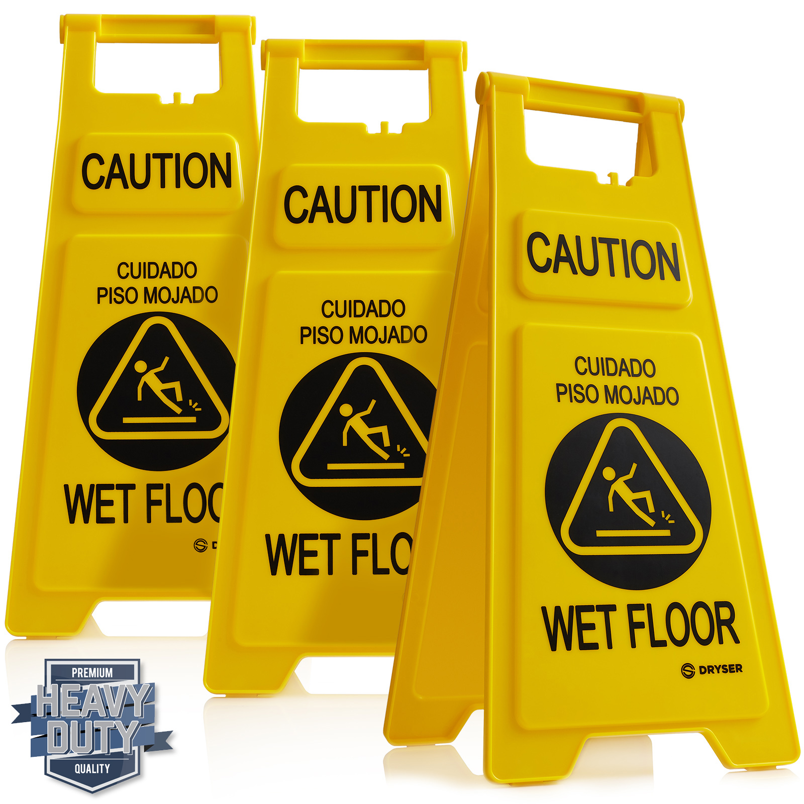 26" Caution Wet Floor Folding Sign, Yellow/English Spanish Pack of 3