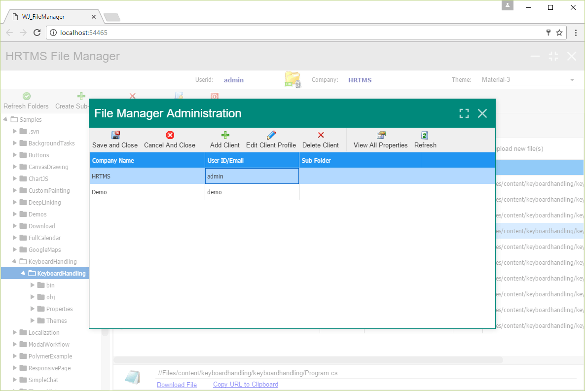File Manager Sample