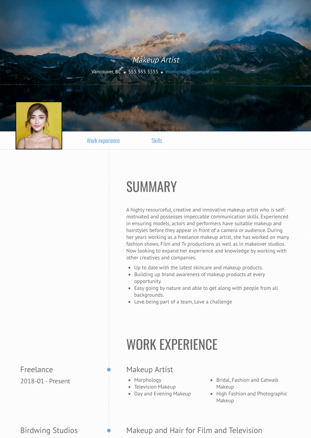 Makeup Artist Resume Samples and Templates VisualCV