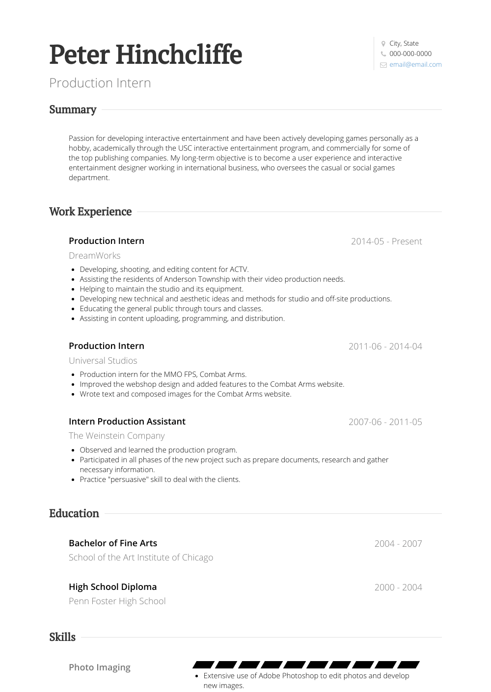 Production Intern Resume Samples and Templates VisualCV