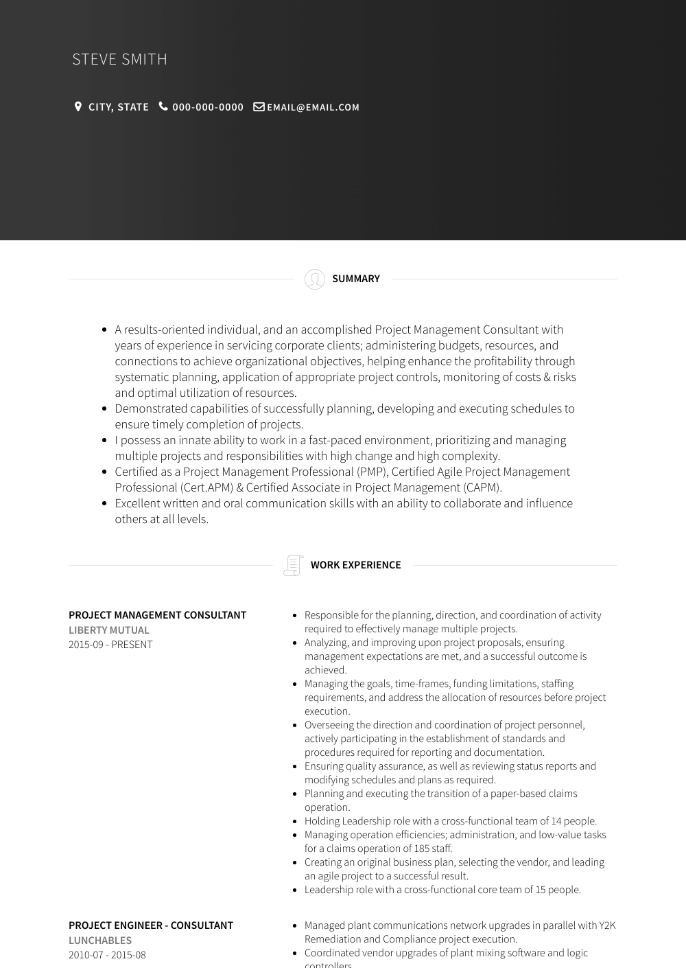 Project Management Consultant Resume Samples and Templates VisualCV