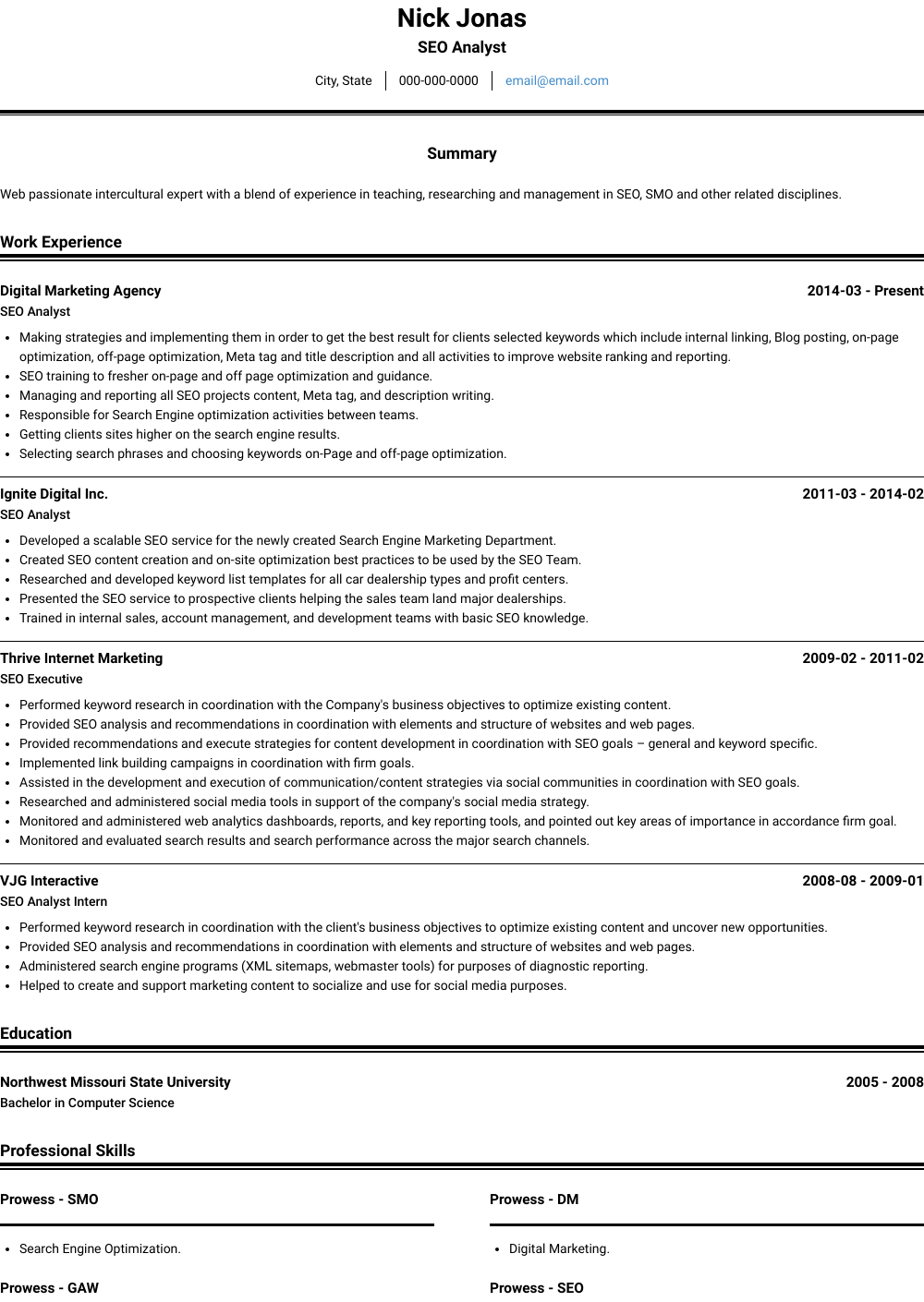 Seo Analyst Resume Samples and Templates VisualCV