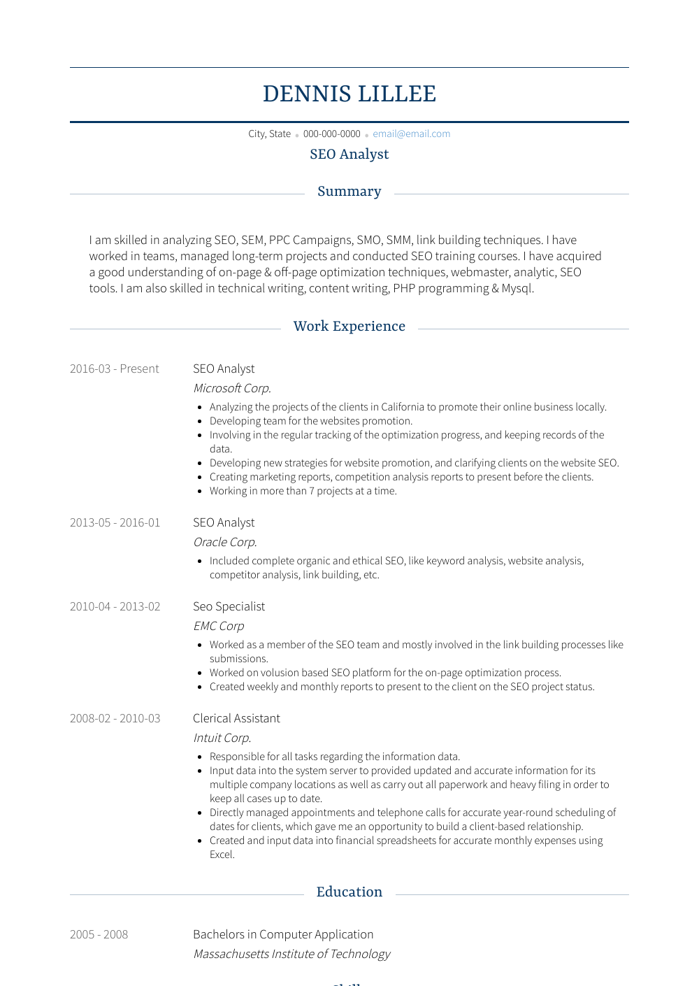 Seo Analyst Resume Samples and Templates VisualCV