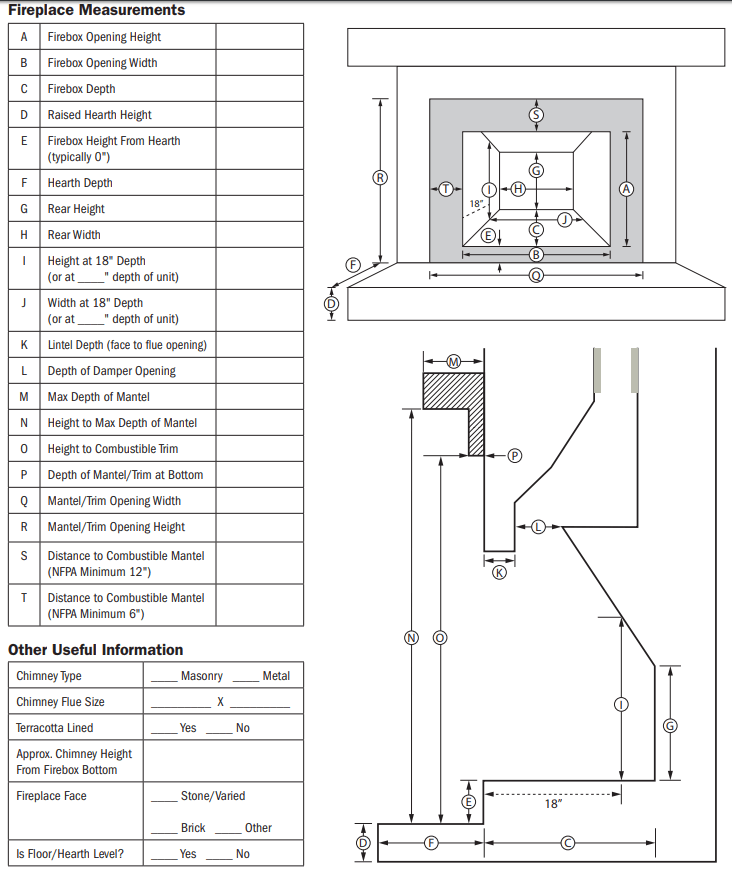 Fireplace Measurement Form Woodstoves & Fireplaces
