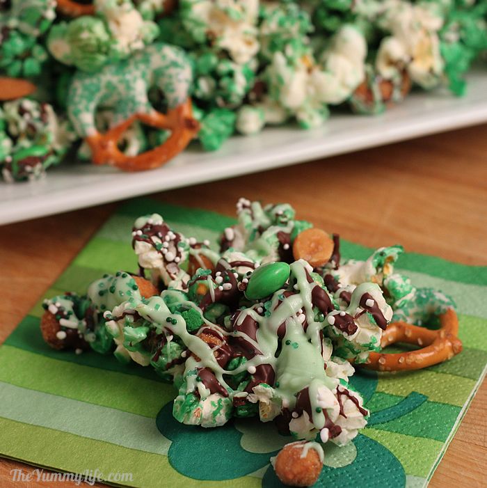 Green Popcorn & Pretzel Party Mix