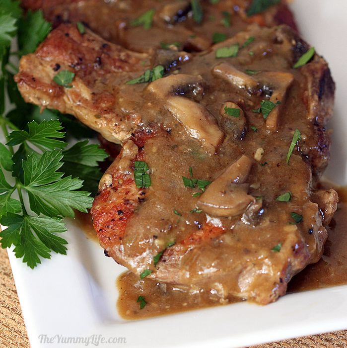 Easy Skillet Pork Chops Smothered in Mushroom Gravy