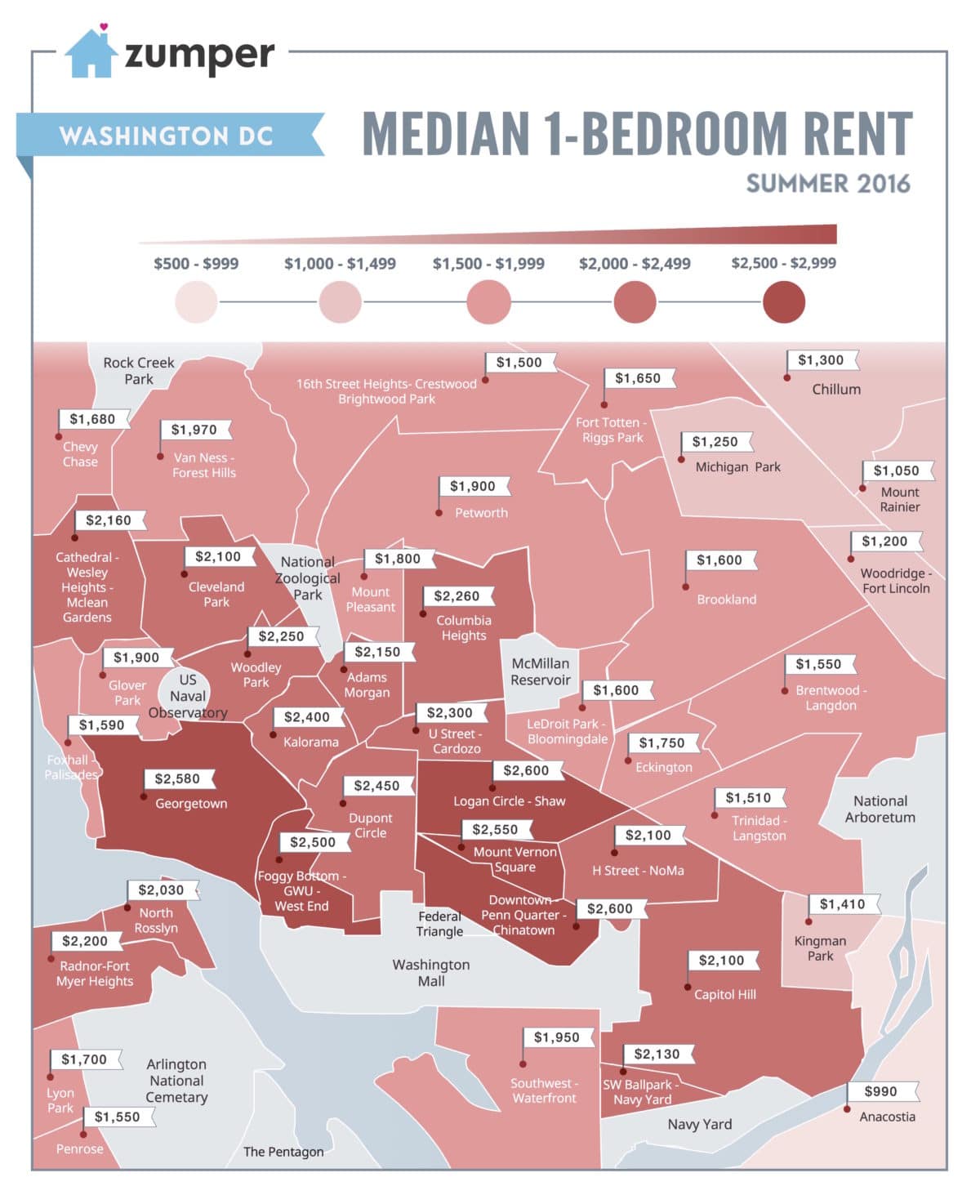 Dc Real Property Map Mapping DC Rent Prices This Summer (June 2016)