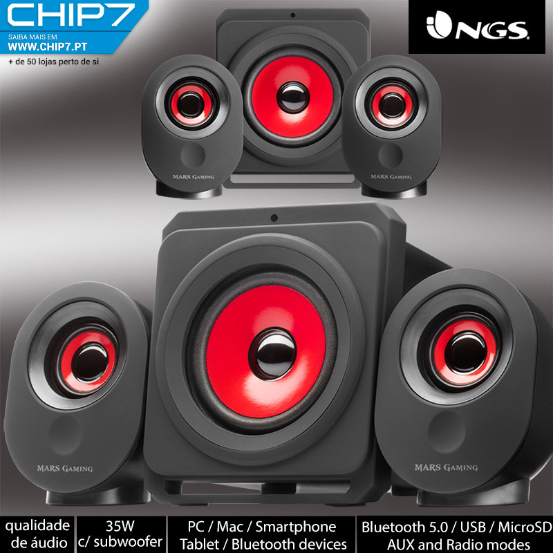 Colunas MARS GAMING MSX 2.1, 35W, Bluetooth 5.0, USB play & power