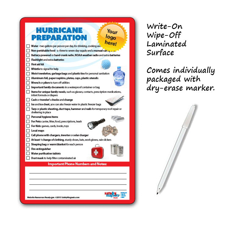 Hurricane Preparation Checklist Mini Memo Board 5.25x8.5 Laminated