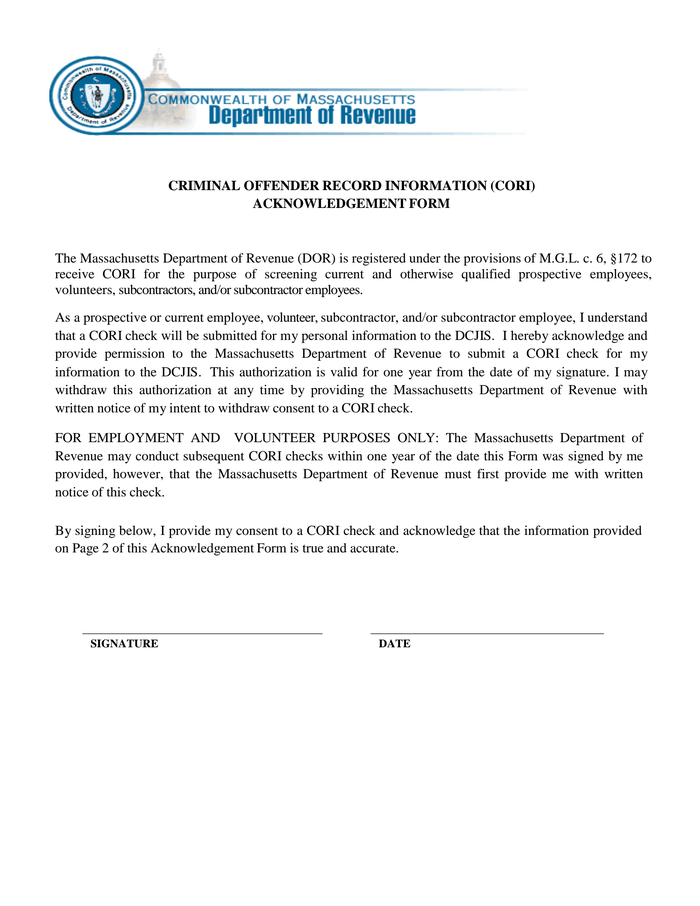 CORI Acknowledgement Form DocumentCloud