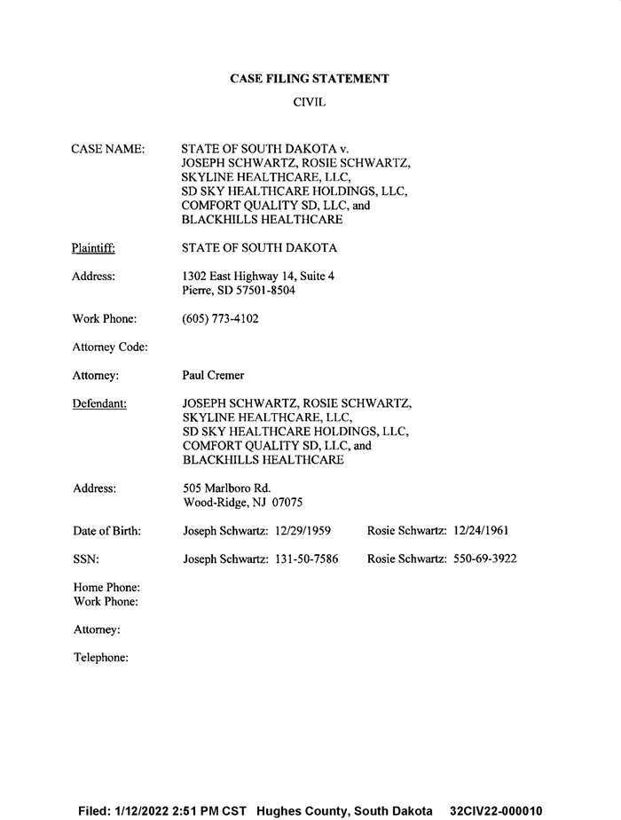 CASE FILING STATEMENT CONFIDENTIAL COURT USE ONLY DocumentCloud