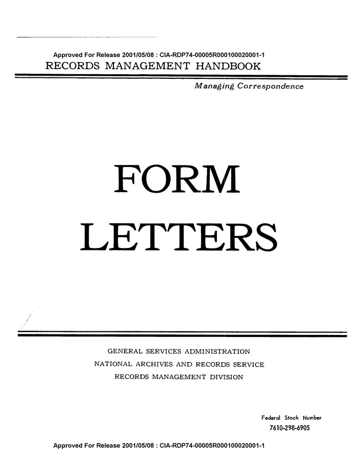 RECORDS MANAGEMENT HANDBOOK FORM LETTERS DocumentCloud