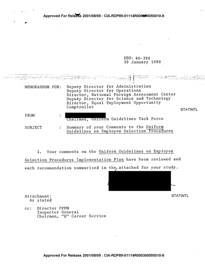 SUMMARY OF YOUR COMMENTS TO THE UNIFORM GUIDELINES ON EMPLOYEE