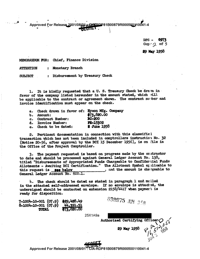 DISBURSEMENT BY TREASURY CHECK DocumentCloud