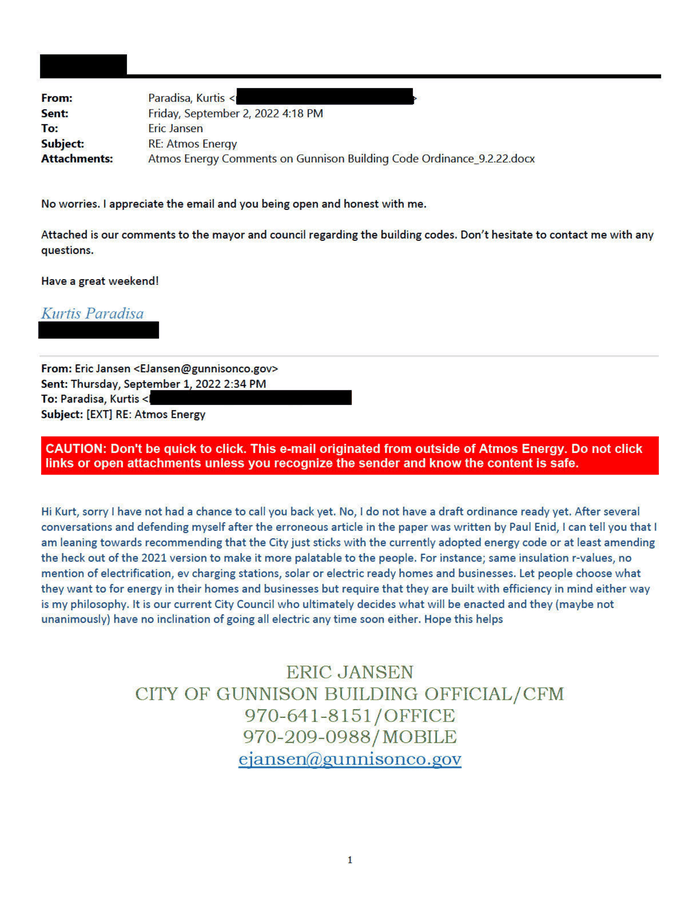 Gunnison Building Codes Emails DocumentCloud