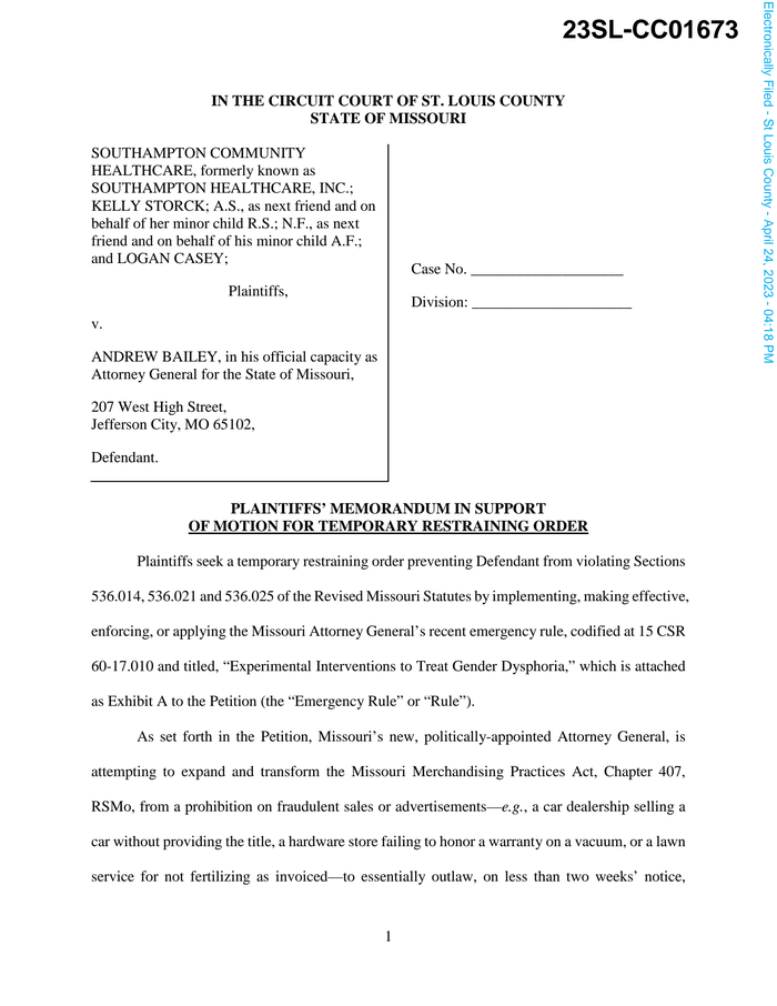 MOPlaintiffsTROMemorandum DocumentCloud